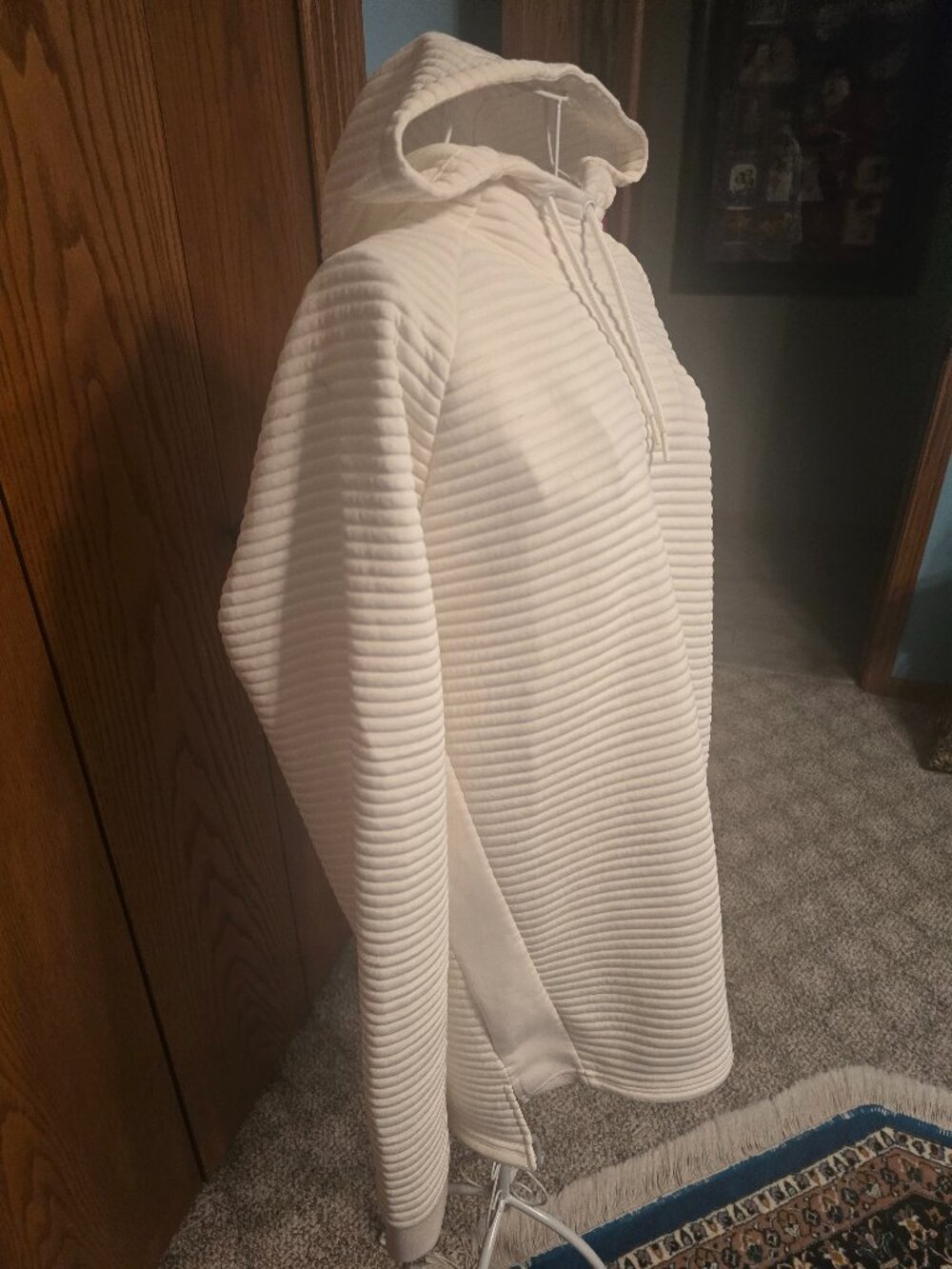 Apana White Ribbed Hoodie Women’s XL Textured Pullover
